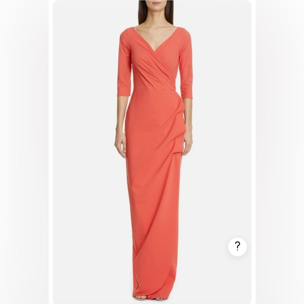 NWT CHIARA BONI La Petite Robe Coral Hibiscus Florien V-Neck Draped Ruched Gown